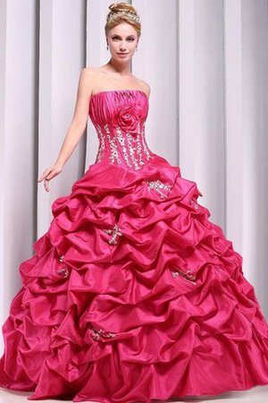 Geschichtes Natürliche Taile Bodenlanges Quinceanera Kleid aus Satin mit Blume