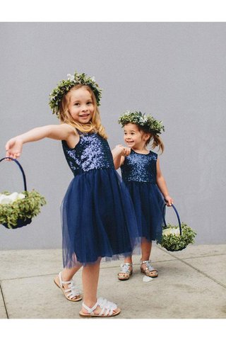 Ärmelloses Tüll A-Linie Juwel Ausschnitt Mini Blumenmädchenkleid