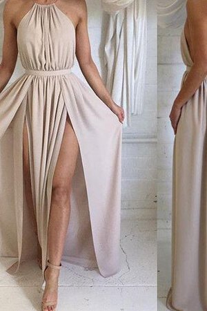 Vorne Geschlitztes Gerüschtes Nackenband Chiffon Ballkleid ohne Ärmeln