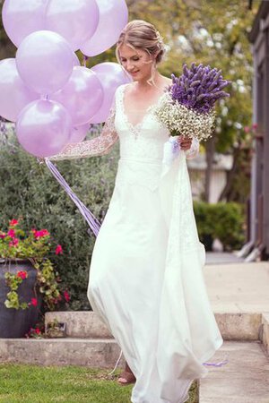 A Linie Schaufel-Ausschnitt Bodenlanges Brautkleid mit Gürtel mit Schleife