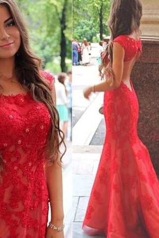 Kurze Ärmeln Spitze Extravagantes Abendkleid mit Applikation mit Schaufel Ausschnitt