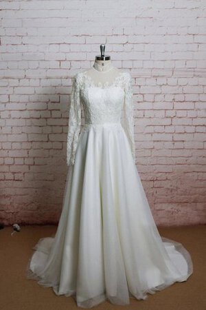 Langärmeliges Drapiertes Romantisches Brautkleid aus Chiffon mit Bordüre