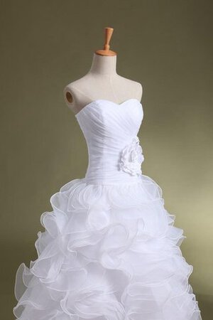 Organza Satin Perlenbesetztes Bodenlanges Brautkleid mit Rücken Schnürung