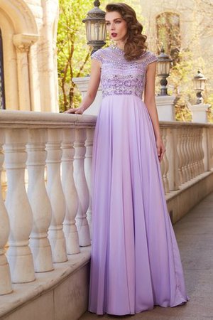 A-Linie Perlenbesetztes Natürliche Taile Chiffon Kurze Ärmeln Abendkleid