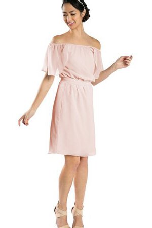 Kurze Ärmeln Schulterfrei Chiffon Knielanges Abschlusskleid mit Schmetterlingsknoten