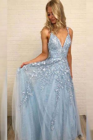 Ärmelloses Zukunftsorientierte Prinzessin V-Ausschnitt Abendkleid mit Applikation