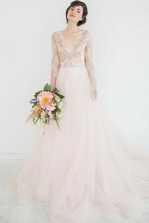 A-Line Spitze V-Ausschnitt Luxus Brautkleid aus Tüll