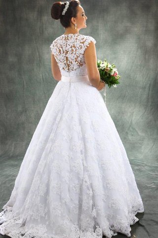 Reißverschluss Spitze Romantisches Brautkleid mit Schleife mit gekappten Ärmeln