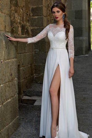 3 /4 Länge Ärmeln Vorne Geschlitztes Strand Sittsames Brautkleid aus Chiffon