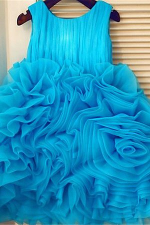 Organza Ärmelloses Geschichtes Blumenmädchenkleid mit Blume mit Reißverschluss