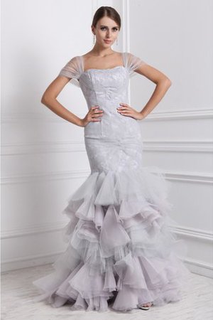 Reißverschluss Kurze Ärmeln Organza Bodenlanges Ballkleid mit Rüschen