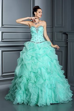 Organza Herz-Ausschnitt Bodenlanges Sittsames Quinceanera Kleid mit Perlen