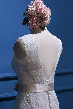 Ärmelloses Normale Taille V-Ausschnitt Brautkleid mit gekappten Ärmeln mit Gürtel
