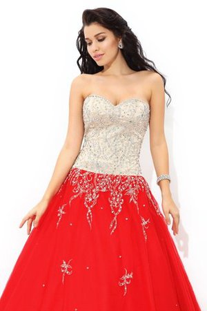 Perlenbesetztes Ärmelloses Normale Taille Satin Herz-Ausschnitt Quinceanera Kleid