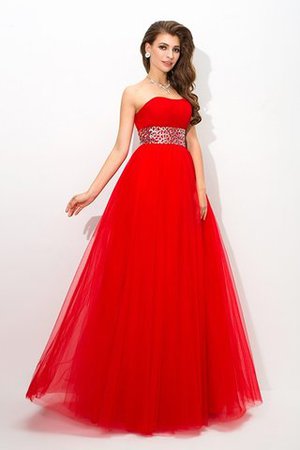 Trägerlos Perlenbesetztes Ärmelloses Bodenlanges Sittsames Quinceanera Kleid