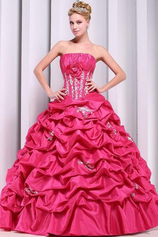 Geschichtes Natürliche Taile Bodenlanges Quinceanera Kleid aus Satin mit Blume