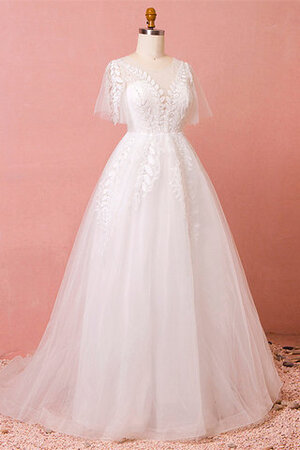 Sweep Train Exquisit Luxus Brautkleid aus Spitze mit Schaufel Ausschnitt