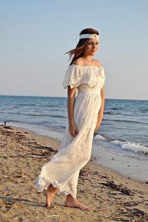Schulterfreier Ausschnitt Ärmelloses Strand Brautkleid aus Spitze mit Bordüre