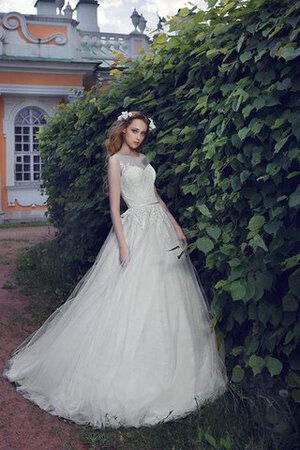 Duchesse-Linie Natürliche Taile Bodenlanges Brautkleid mit Applikation aus Tüll