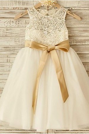 Ärmelloses A-Line Natürliche Taile Prinzessin Blumenmädchenkleid mit Blume