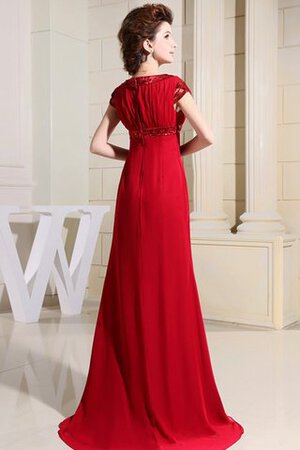 Gerüschtes Chiffon Bodenlanges Abendkleid mit kurzen Ärmeln mit Perlen