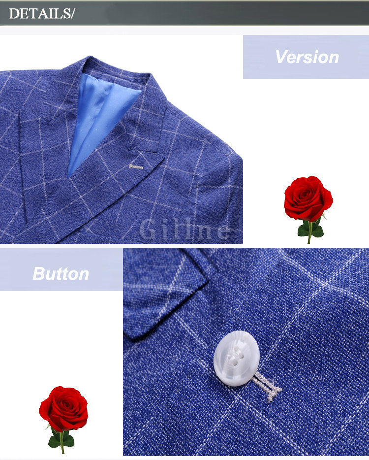 Luxus Grid Blau Druck Hochzeit Anzüge Für Männer Zweireiher