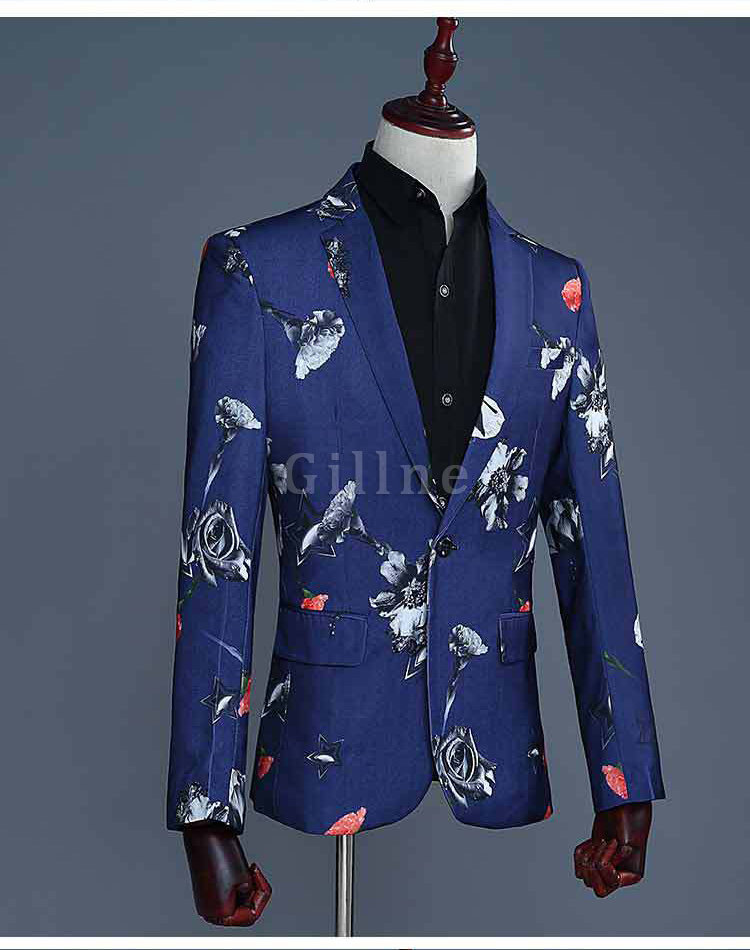 Schwarz Herren Floral Homme Blazer Hosen Sommer Herbst