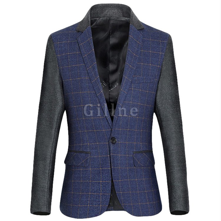 Einreiher Schwarz Herrenanzüge Dünne Plaid Männer Blazer