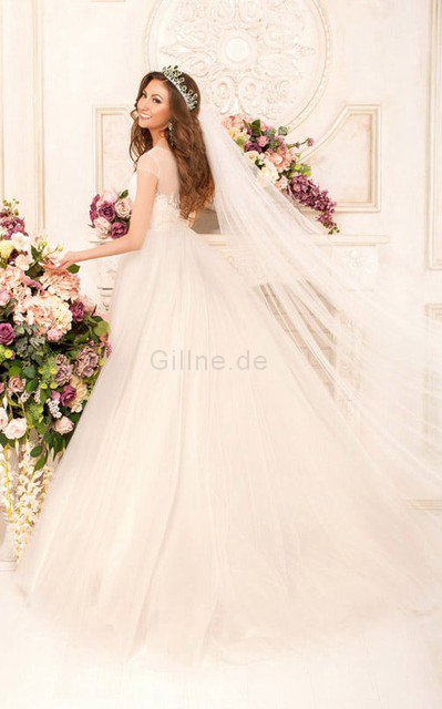 Spitze Ärmelloses Duchesse-Linie Brautkleid aus Tüll mit Kapelle Schleppe