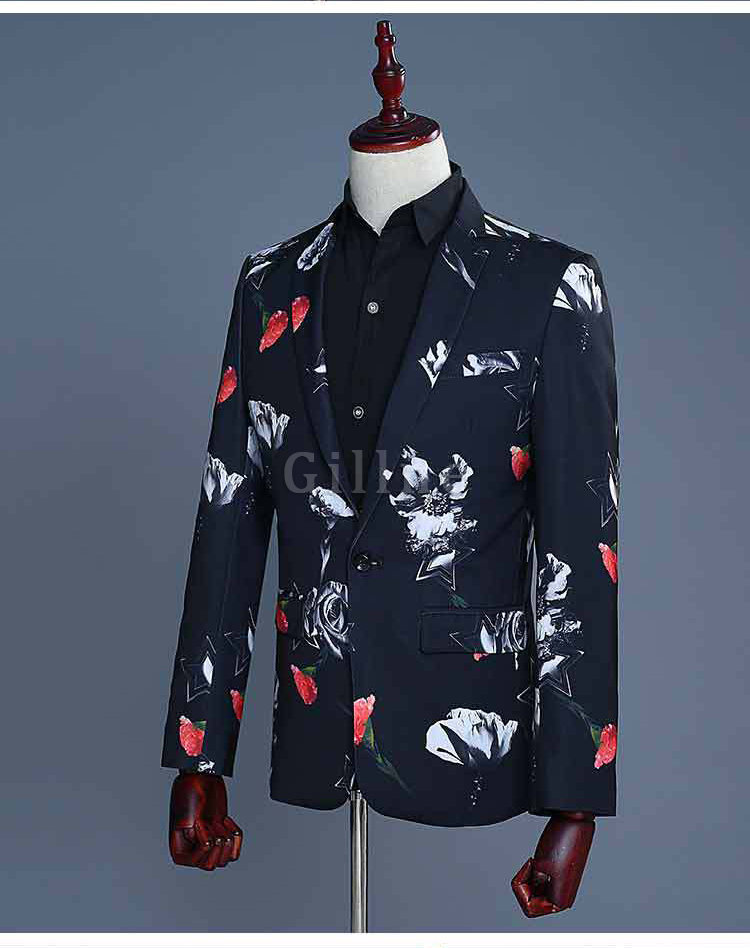 Schwarz Herren Floral Homme Blazer Hosen Sommer Herbst