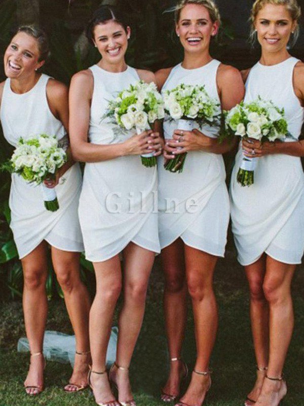 Ärmellos Natürliche Taile Schaufel-Ausschnitt Chiffon Mini Brautjungfernkleid
