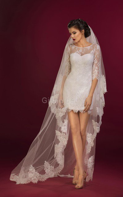 Enges Juwel Ausschnitt Halbe Ärmeln Brautkleid mit Bordüre aus Spitze