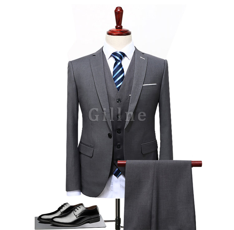 Business Casual Männer Anzug 3 Stück Asiatische {blazer Slim Fit Einfarbig