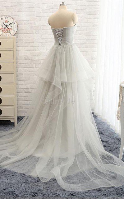 Tüll Ärmelloses Plissiertes A-Line Modisches Brautkleid