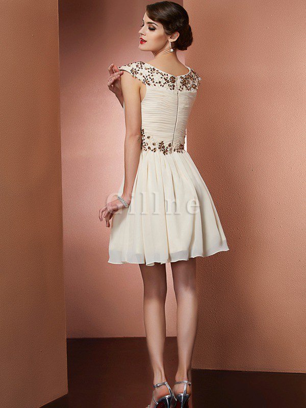 A-Line Schaufel-Ausschnitt Prinzessin Mini Brautjungfernkleid mit Applike