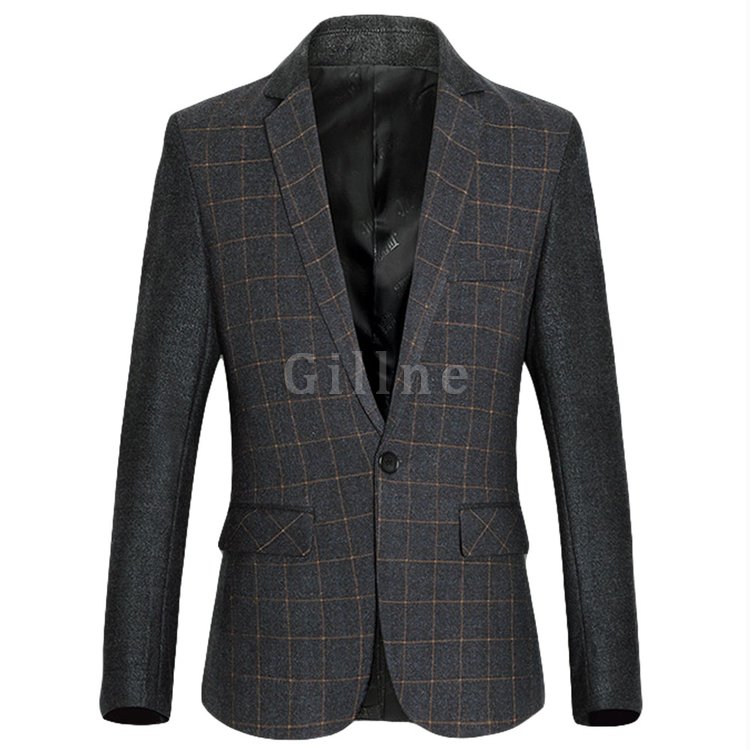 Einreiher Schwarz Herrenanzüge Dünne Plaid Männer Blazer