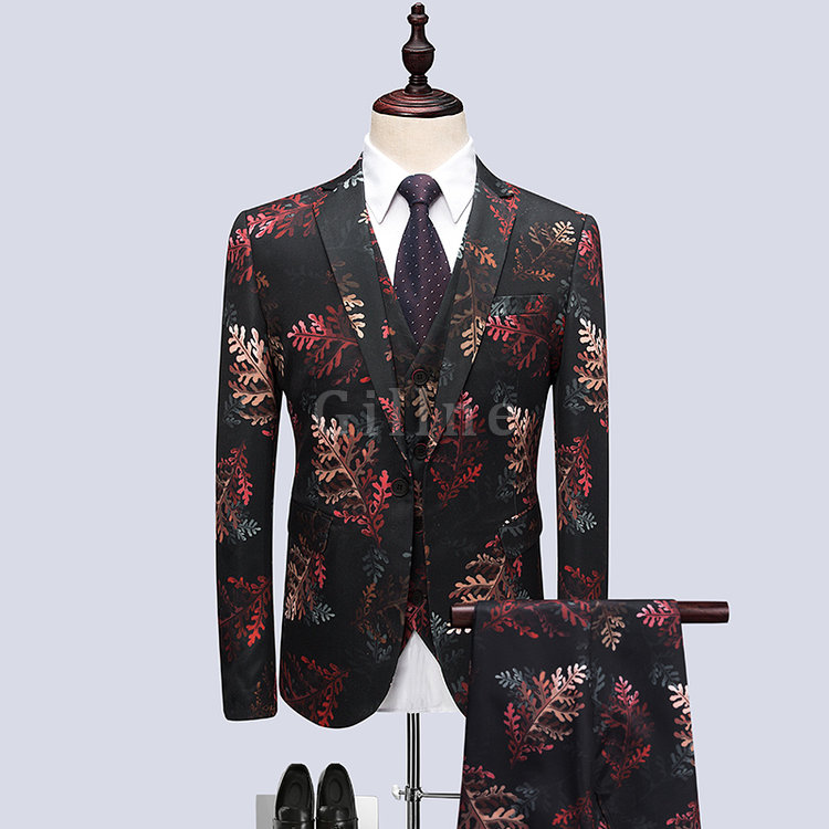 Mode Smoking 3 Stücke Anzug Blazer Groomsmen Floral