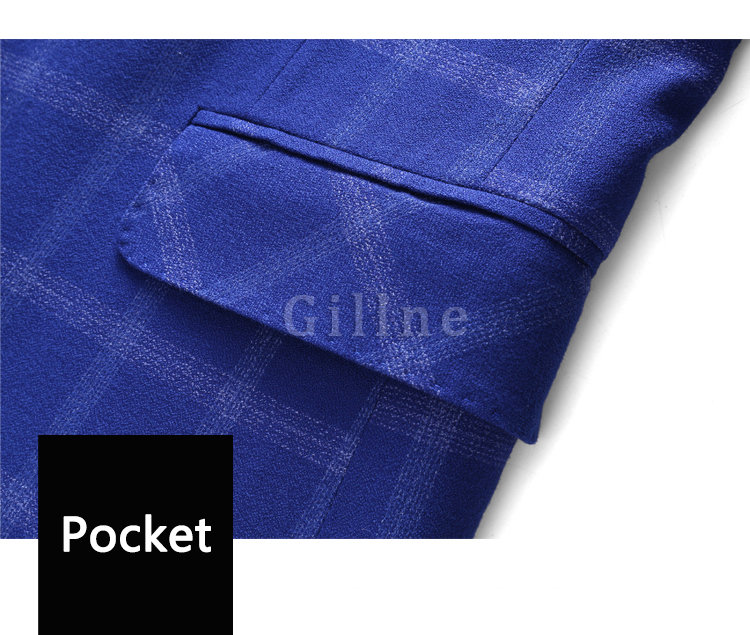 Blau Blazer Plaid Jacke + Weste + Hose Asiatischen