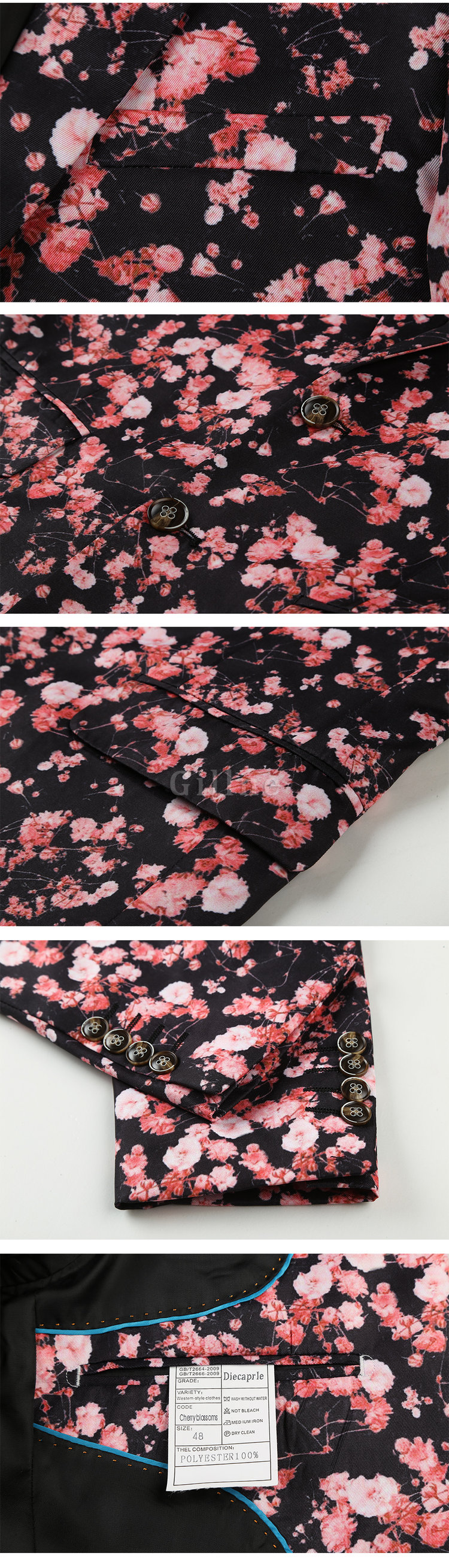 Floral Anzüge Für Männer Elegante Schwarz Jacke