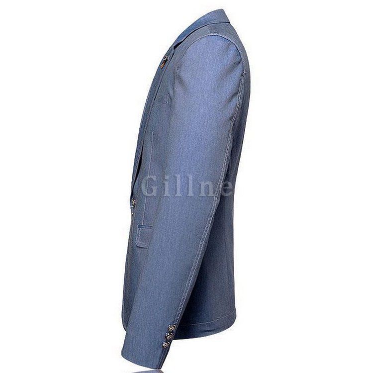 Männer Einfarbig Mode Kerbe Revers Blau Plus Größe Slim Fit Freizeit