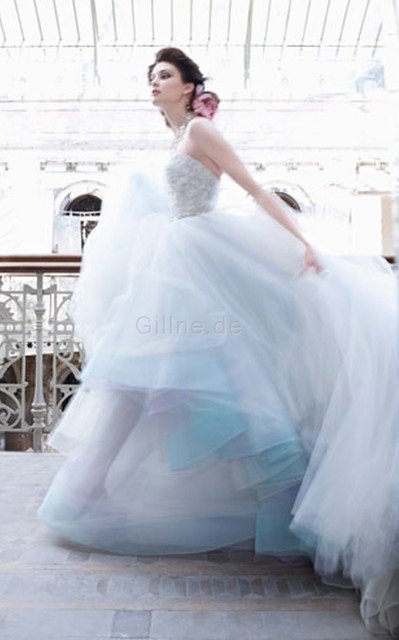 Herz-Ausschnitt Duchesse-Linie Bodenlanges Brautkleid mit Bordüre aus Tüll
