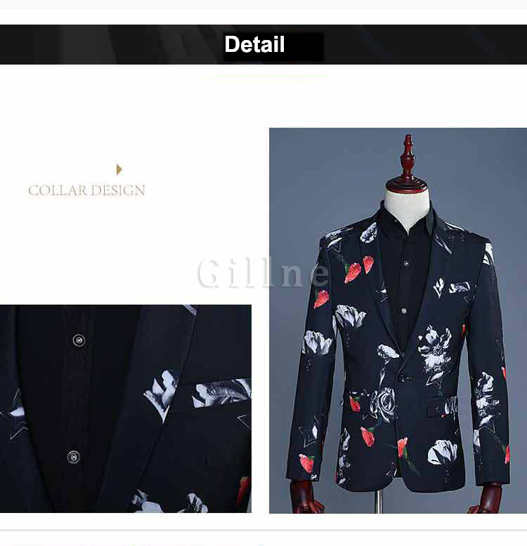 Schwarz Herren Floral Homme Blazer Hosen Sommer Herbst