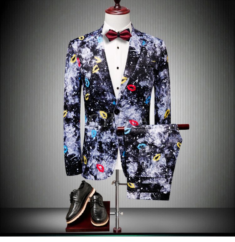 Gedruckt Männer Anzug Plus Größe Slim Fit Blazer Und Hosen Terno Masculino Floral