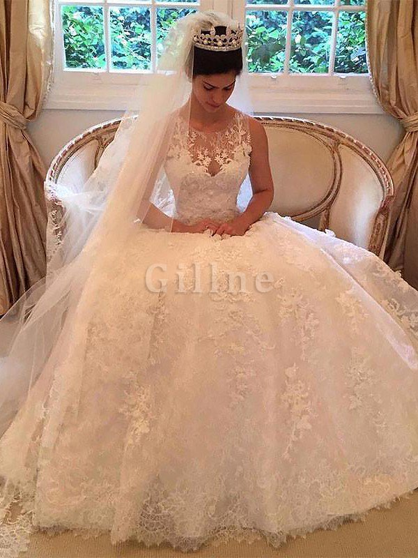 A-Linie Ärmelloses Prinzessin Schaufel-Ausschnitt Brautkleid mit Bordüre
