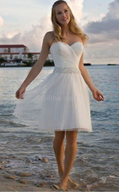 A-Linie Beach Stil Plissiertes Besonderes Brautkleid mit Perlengürtel