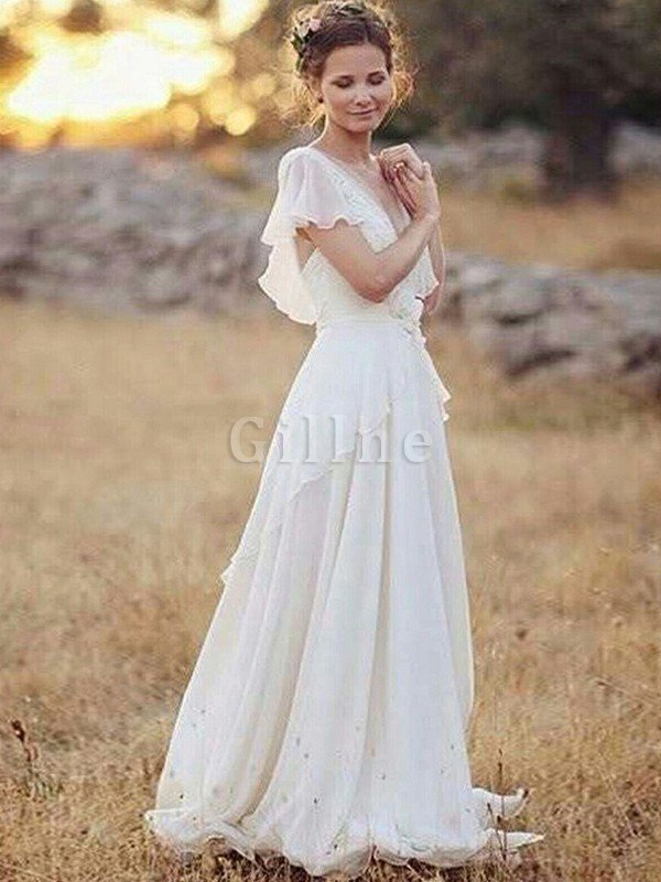 A-Linie Chaming Sittsames Modisches Brautkleid mit V-Ausschnitt