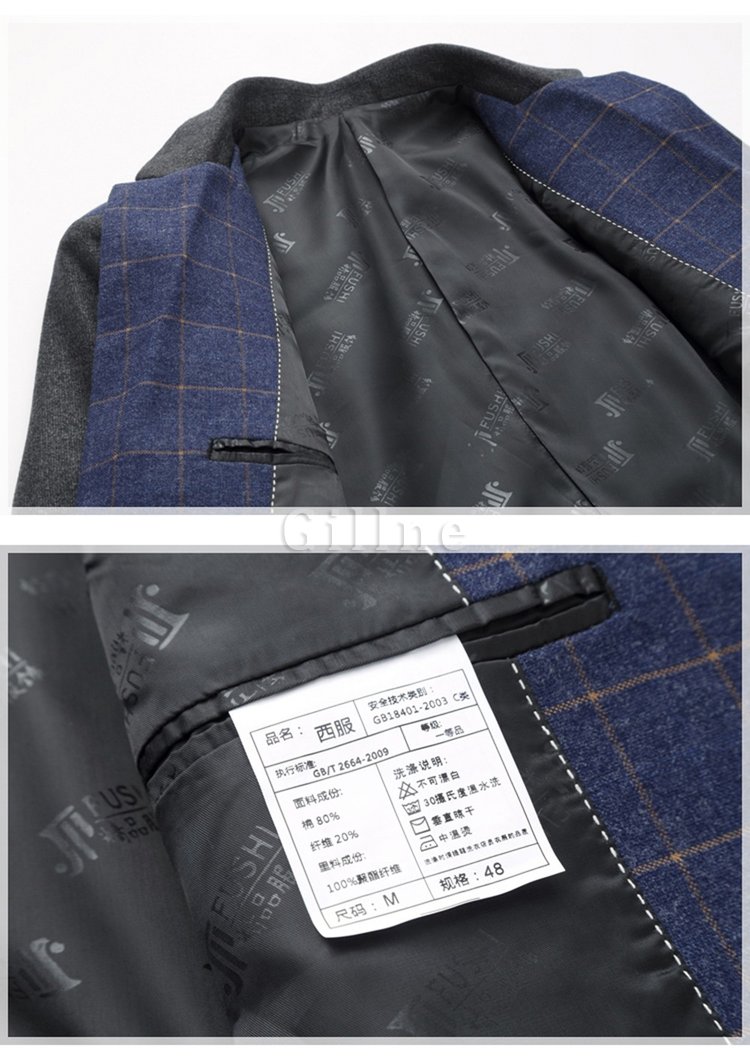 Einreiher Schwarz Herrenanzüge Dünne Plaid Männer Blazer