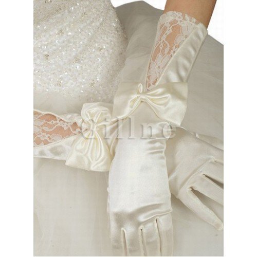 Neuere Taft Mit Bowknot Weiß Chic|Modern Brauthandschuhe