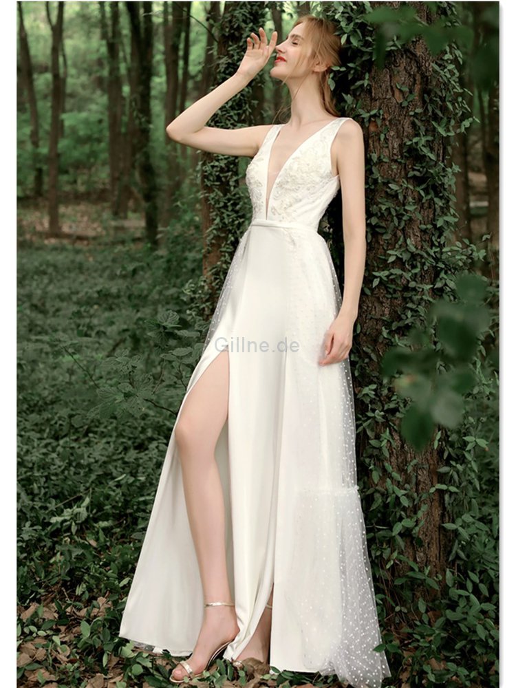 Ärmelloses Gute Qualität Sittsames Sexy Brautkleid mit Bordüre