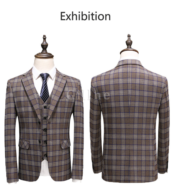 Einreiher Blazer Plaid Slim Fit Männer Anzug Luxus